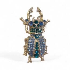 Blue and Green Rhinestone Beetle Brooch